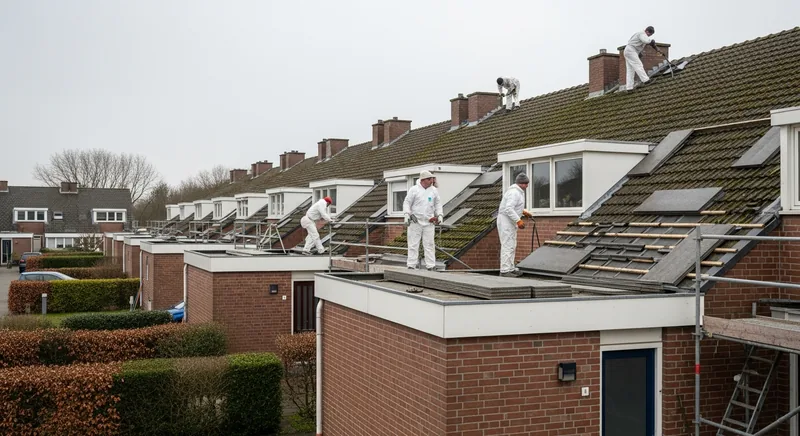 Désamiantage de toitures d'annexes en cité ouvrière, Florange, quartier d'Ébange