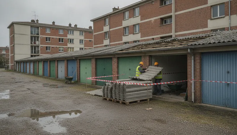 Garages en batterie et séchoir collectif de la Cité, Guénange, quartier de la Cité