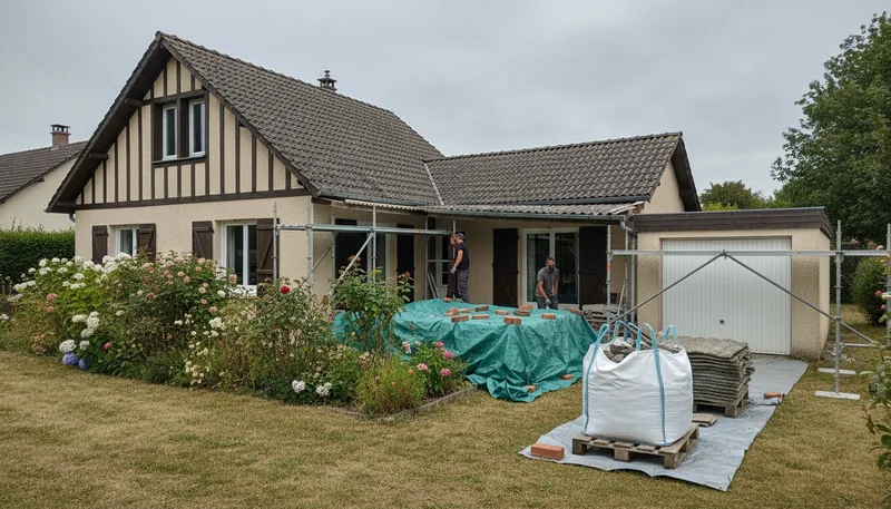 Auvent et toiture de garage sur un pavillon de lotissement, Marly, Croix-Saint-Joseph