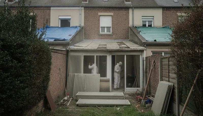 Véranda et garage accolés à une maison ouvrière, Stiring-Wendel, la Verrerie-Sophie